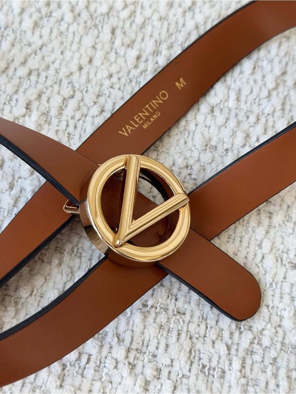 Valentino Garavani VLogo Signature Leather Belt - Tan / Gold (Size M)